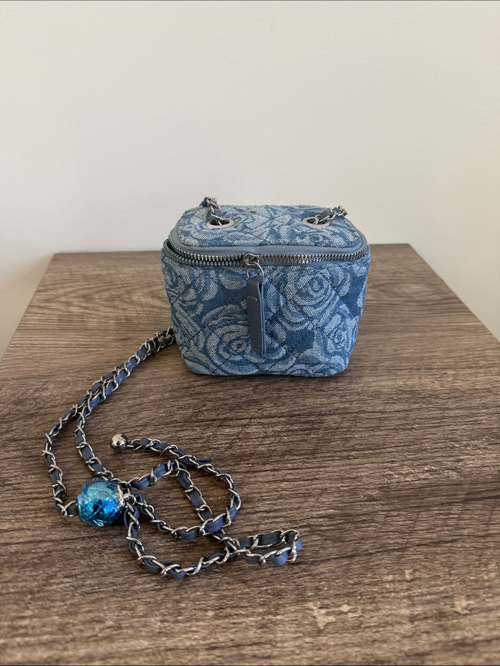 Blue Floral Jacquard Crossbody Bag